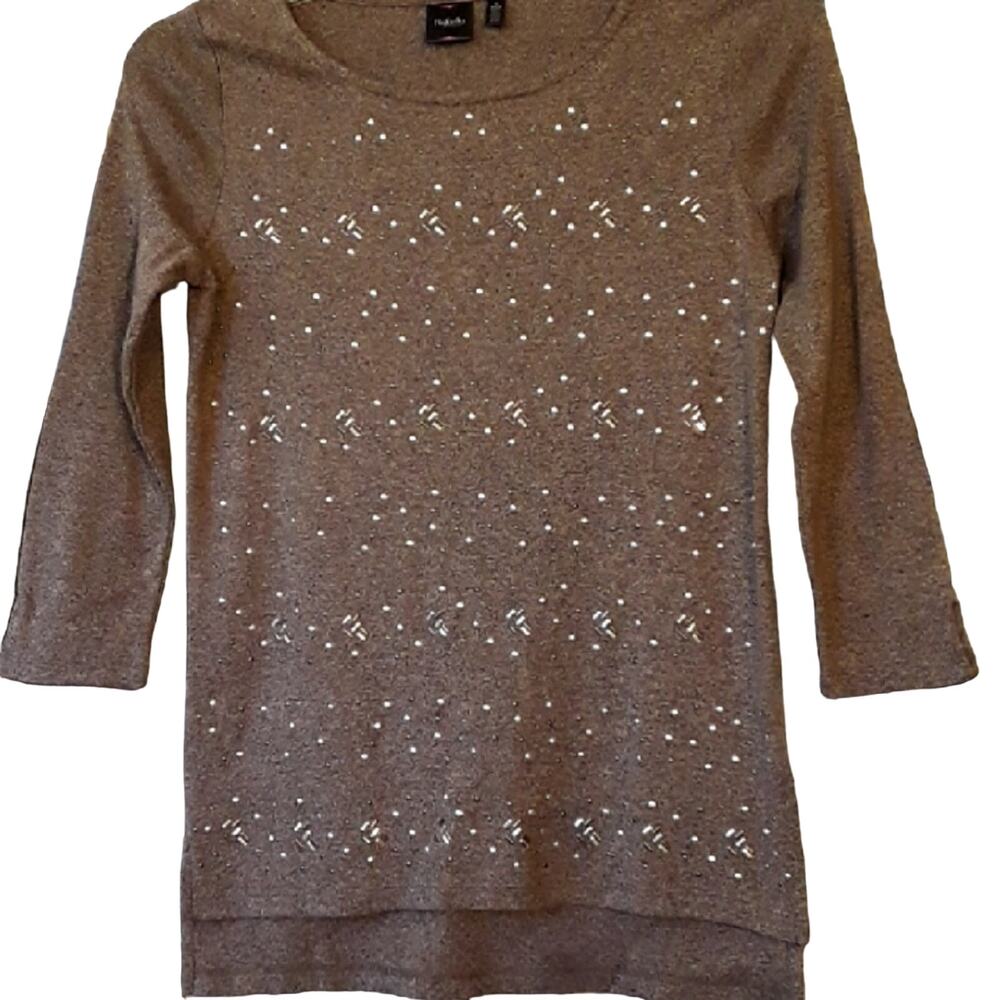 Rafaella Embellished 3/4 Sleeve Gold Beaded Top Women's Small